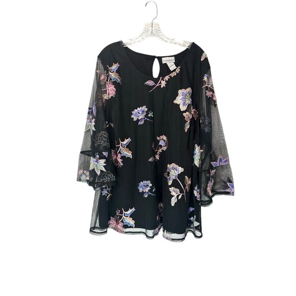 Catherines Blouse Black Plus Lace Floral Embroidered Whimsical Fairy Size 2X - Picture 1 of 11